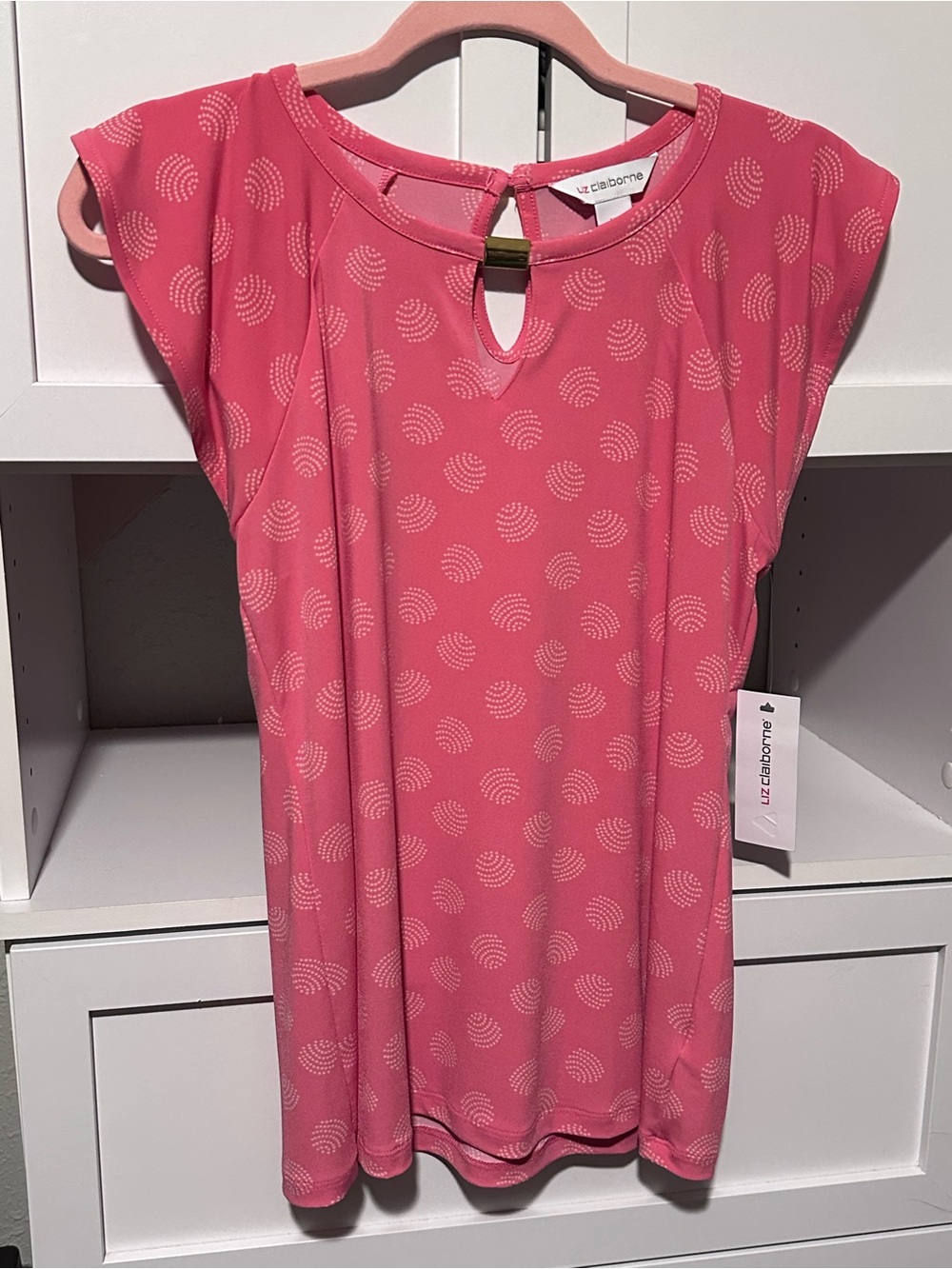 NWT Liz Claiborne Rapture Rose Dot Flutter Sleeve Blouse Size XS